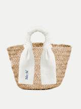 Korbtasche aus geflochtenem Stroh mit Bandeau aus Leinen - weddorable